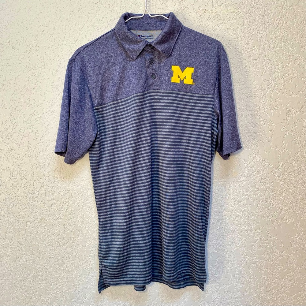 Michigan Wolverines Polo Men’s Small Short Sleeve Champion Blue/Gray Golf Shirt